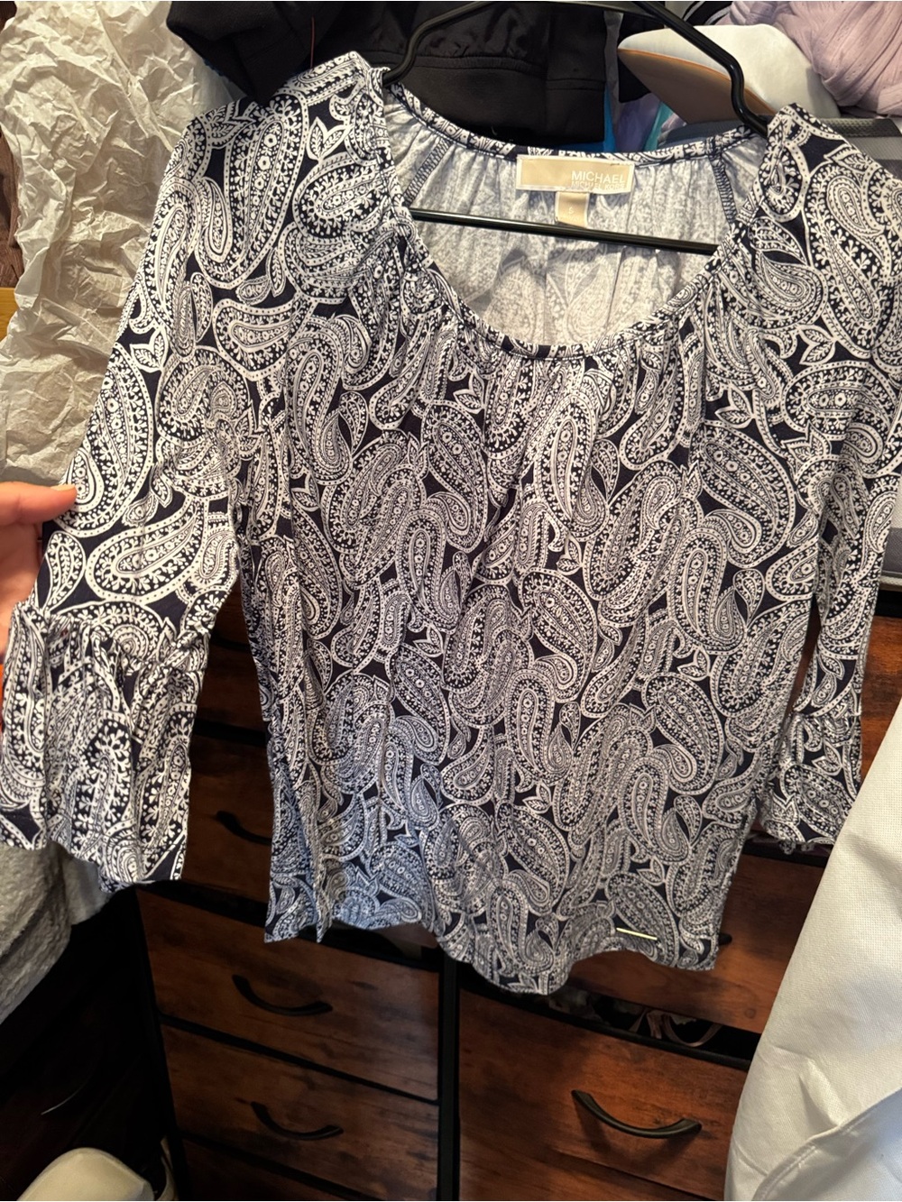 Michael Kors Women's Navy Paisley Scoop Neck Top